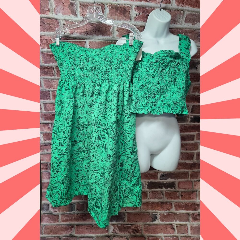Isabel Maternity Ingrid & Isabel Smocked Tank & Skirt‎ Set XXL Green Floral